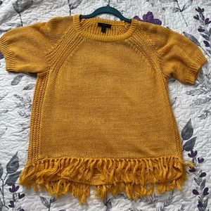Fringed Linen sweater in beautiful mustard yellow color. Perfect for fall.